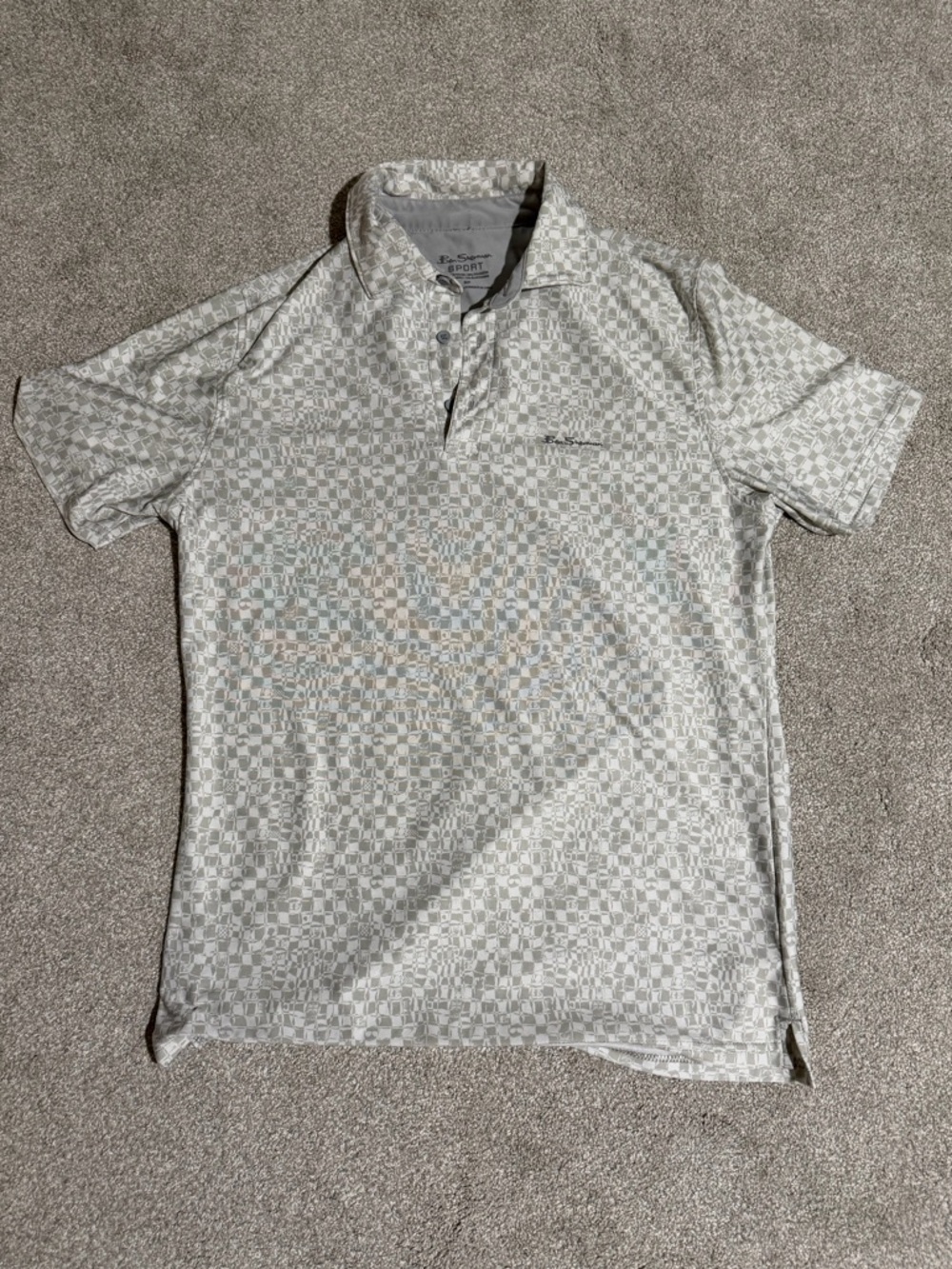 Ben Sherman Men’s Light Gray Checker Print Polo